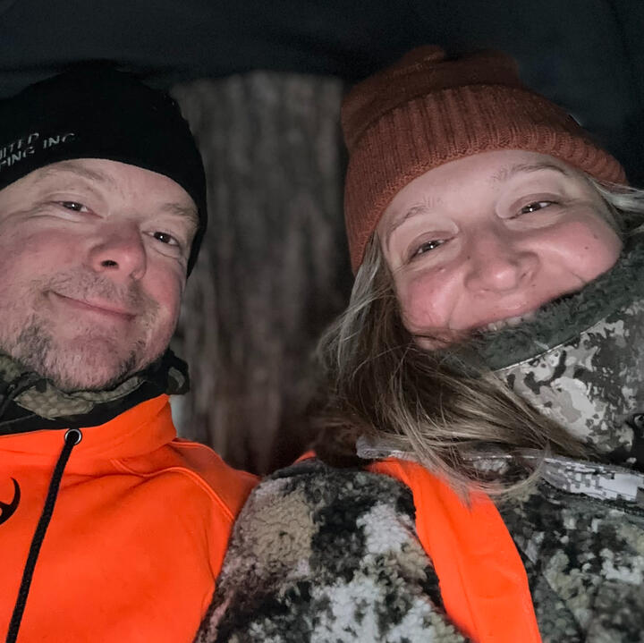 Hannah and Erik taking a selfie during a hunting trip