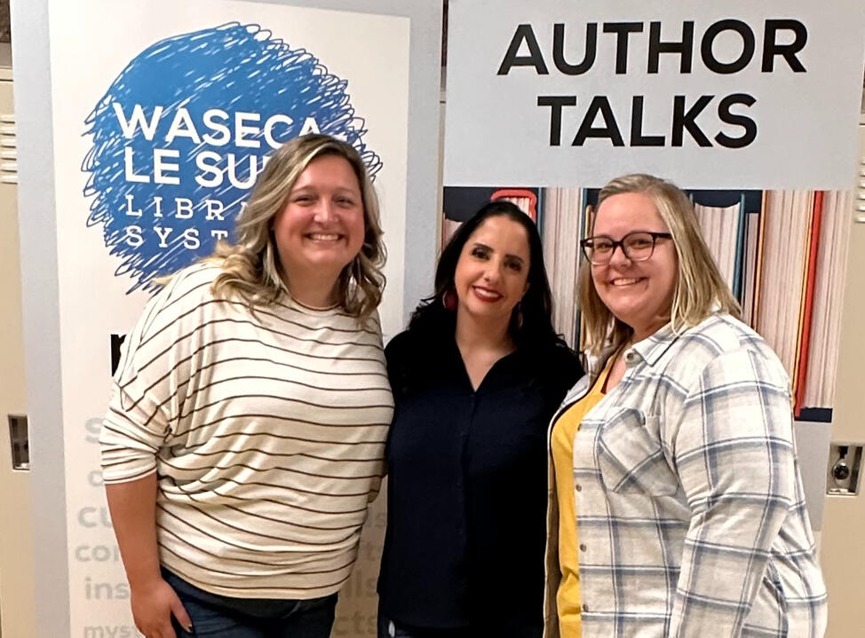 Hannah attending an author event with friend
