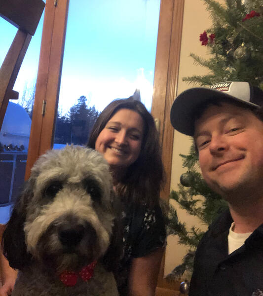 Hannah, Erik, and Bonnie&#39;s 1st Christmas together in 2019