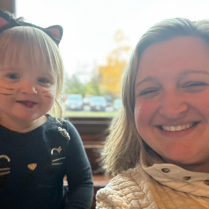 Hannah and niece smiling during Halloween