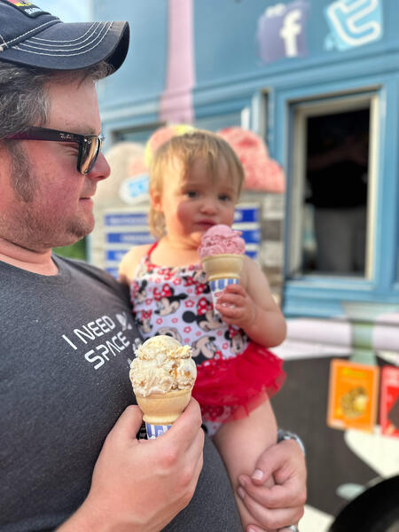 Erik &amp; Ev (niece) enjoying the ice cream truck
