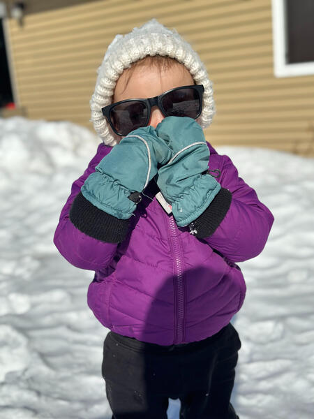 Ev enjoying snow time at our house